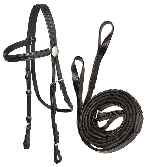 Zilco軽量黒パット・レースブライドル&ループ手綱セット黒