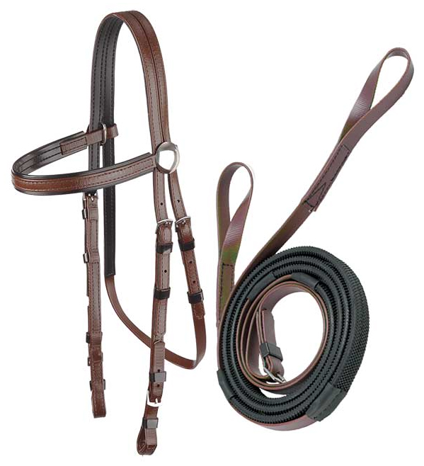 Zilco軽量黒パット・レースブライドル&ループ手綱セット茶