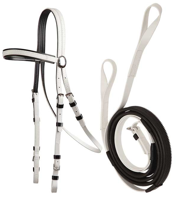 Zilco軽量黒パット・レースブライドル&ループ手綱セット白