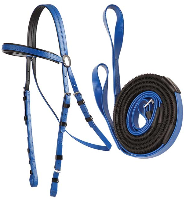 Zilco軽量黒パット・レースブライドル&ループ手綱セット/ロイヤルブルー