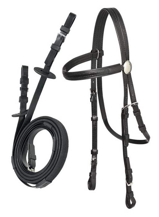 Zilco軽量黒パット・レースブライドル&バックル手綱セット黒