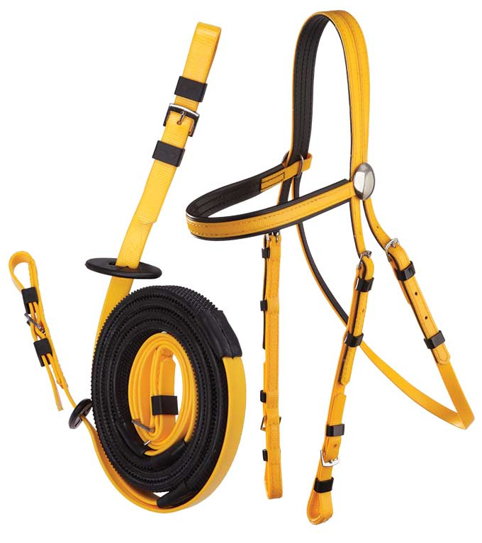 Zilco軽量黒パット・レースブライドル&バックル手綱セット黄色