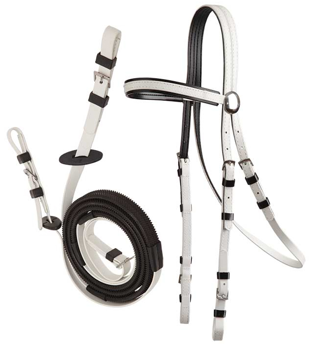 Zilco軽量黒パット・レースブライドル&バックル手綱セット白