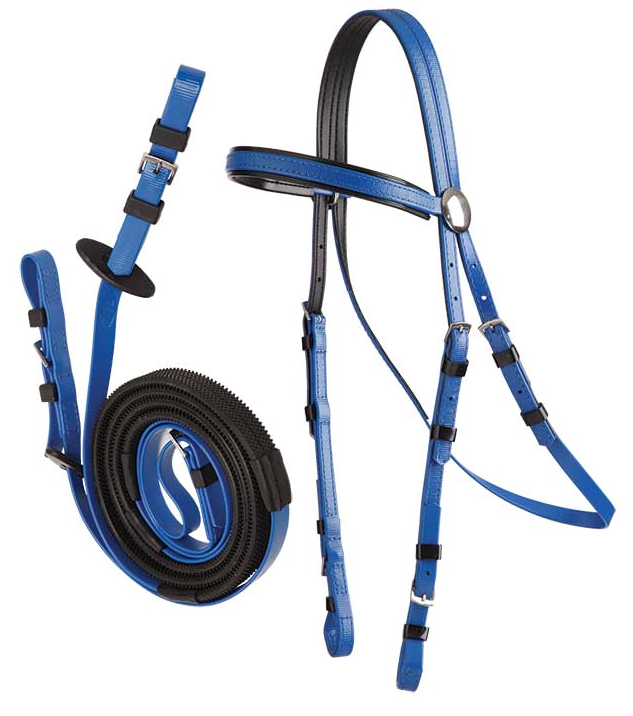 Zilco軽量黒パット・レースブライドル&バックル手綱セット-ロイヤルブルー