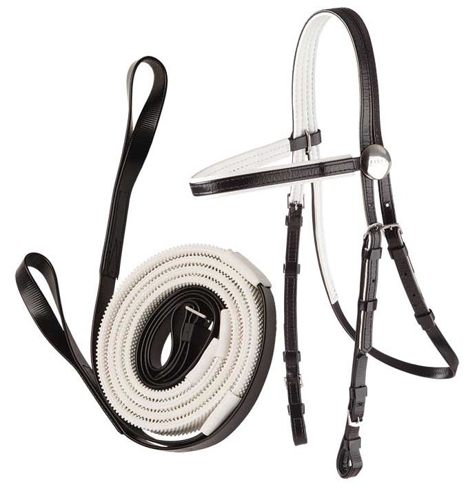 Zilco軽量白パット・レースブライドル&ループ手綱セット黒