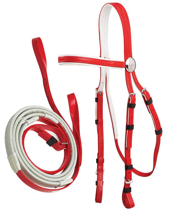 Zilco軽量白パット・レースブライドル&ループ手綱セット赤