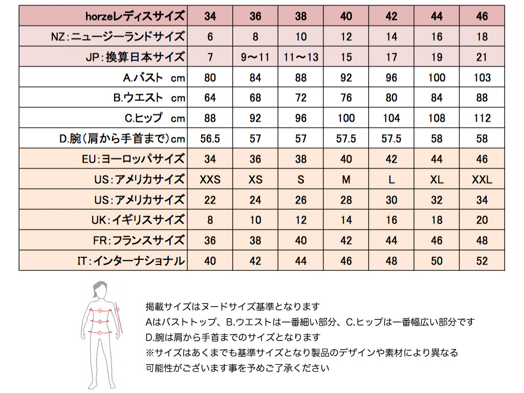 horzeレディス服サイズ表